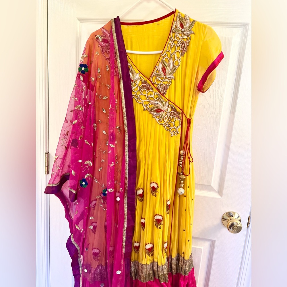 Yellow pink Anarkali